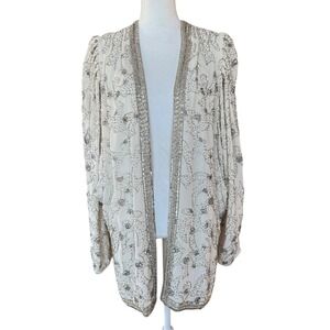JACK BRYAN Embellished Beaded Sequin Jacket Cream Formal Evening Women 10